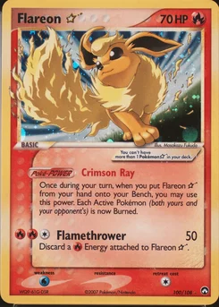 2007 Pokemon Ex Power Keepers #100 Flareon-Holo Gold Star