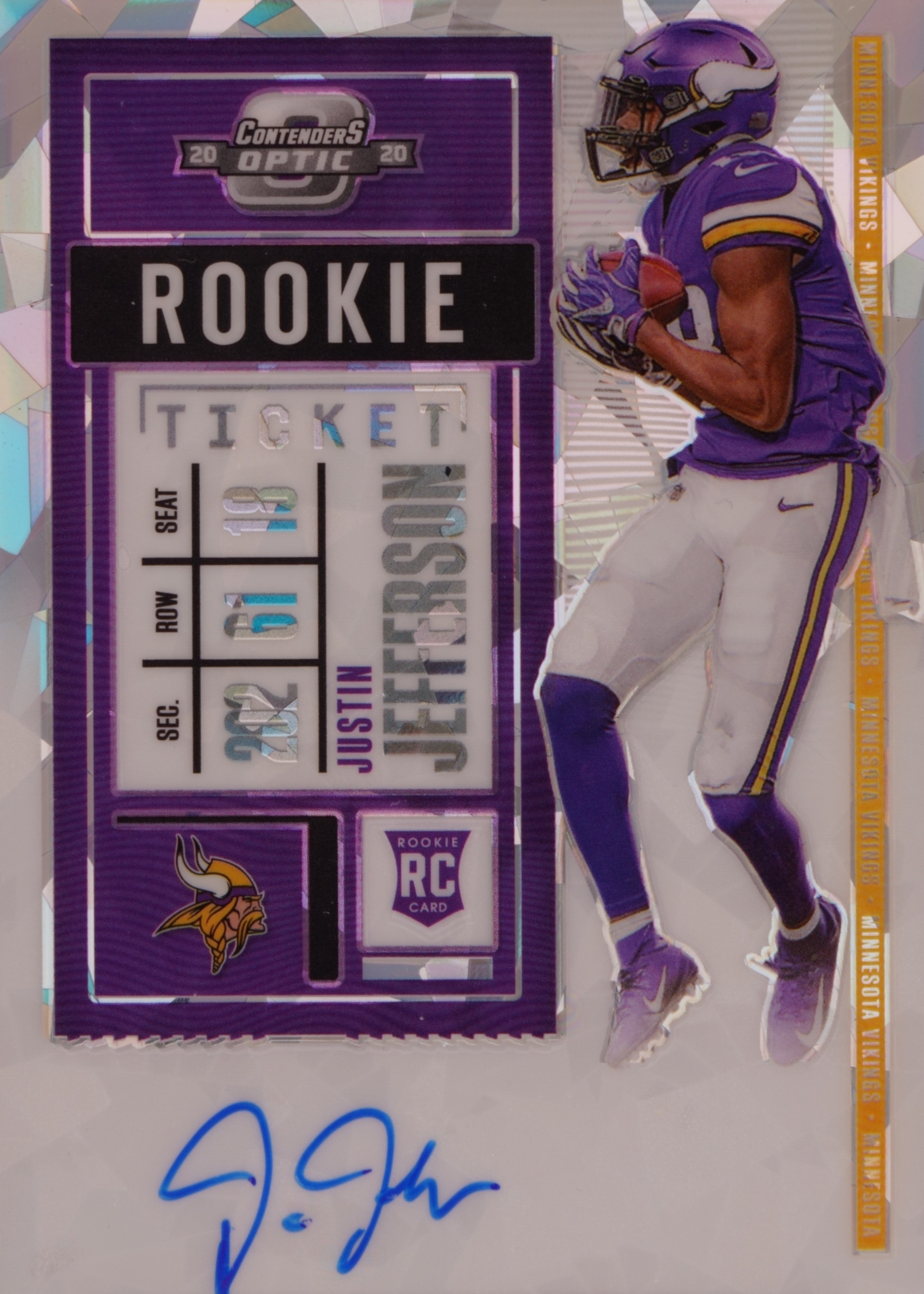 2020 Panini Contenders Optic #109 Justin Jefferson Autograph-Cracked Ice